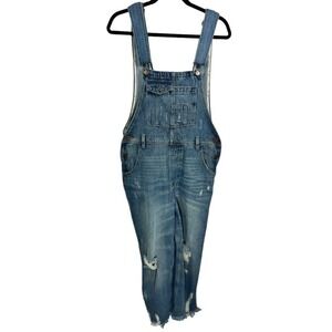Sincerely Jules Womens Denim‎ Overalls Size Medium Distressed Frayed Hem Blue